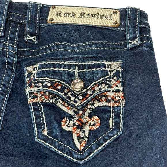 New Rock Revival Bling Jean Size 24 Mid Rise Skinny Stretch Nicci Dark Wash Read - Picture 12 of 14